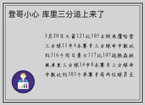 登哥小心 库里三分追上来了