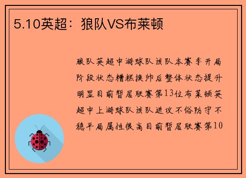 5.10英超：狼队VS布莱顿